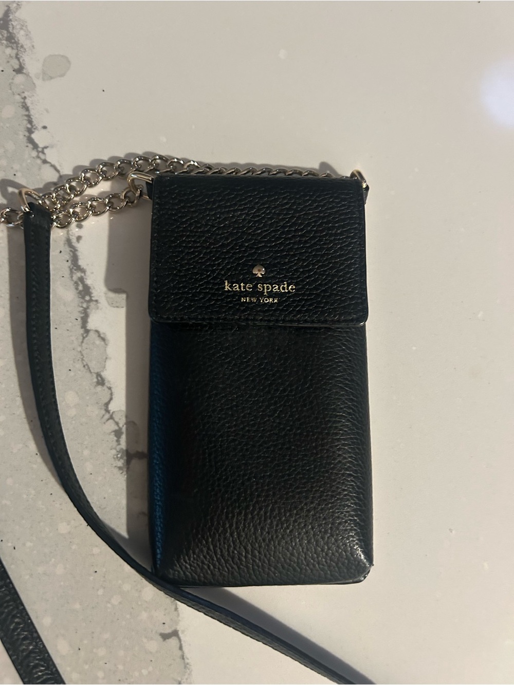 EUC Kate spade Black Pebbled Leather Chain Crossbody Wallet